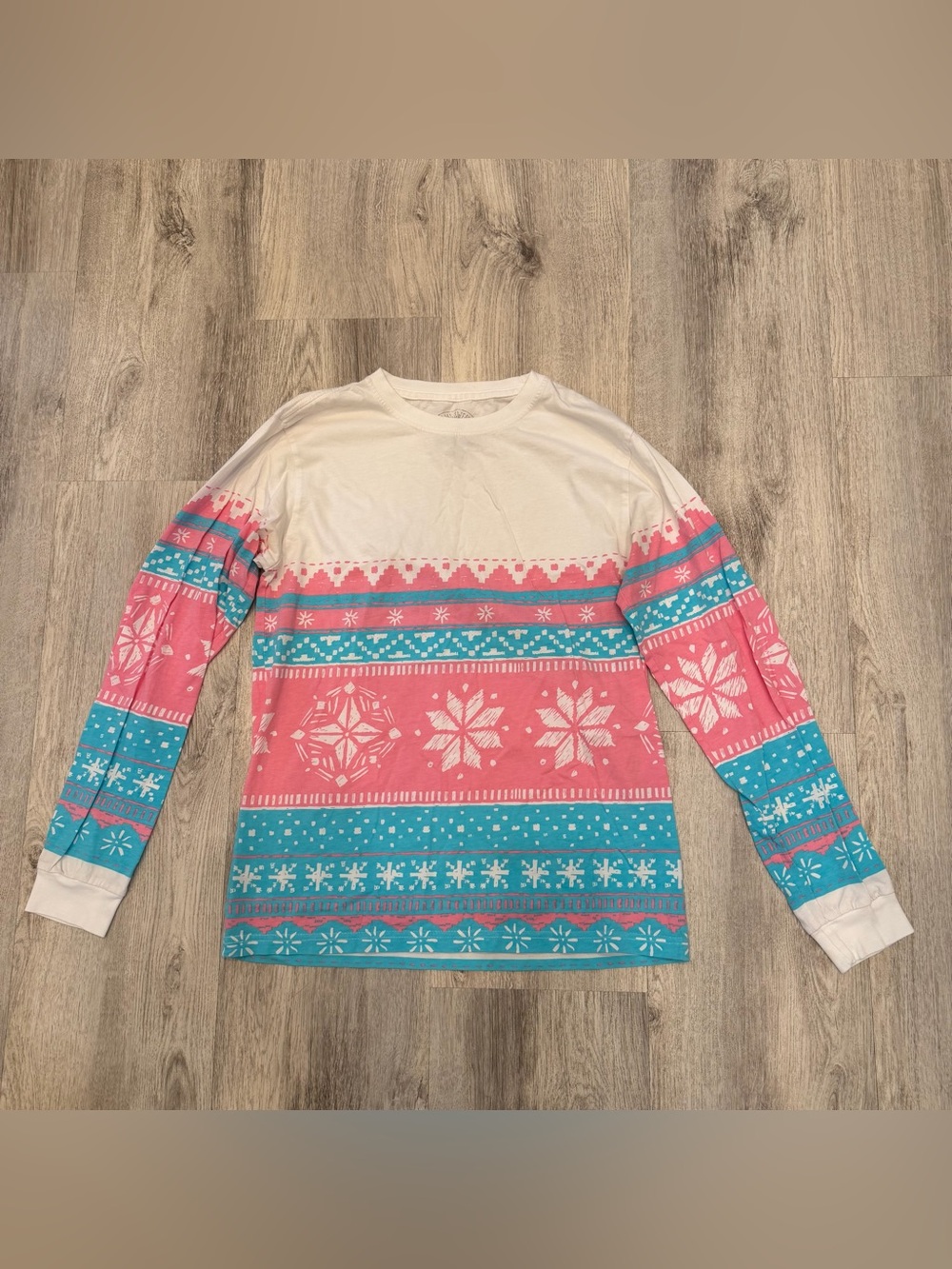 Lauren James Christmas Fair Isle Long Sleeve Tee Small USA Made 100% Cotton